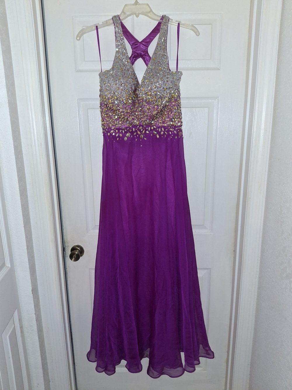 La Femme Vibrant Fuchsia Satin Gown